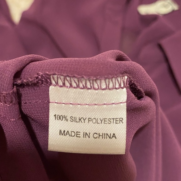 PURPLE LONG SLEEVE COLLARED VNECK MESH SEE THROUGH BLOUSE BUTTON ROLL UP CUFFS - Picture 8 of 13